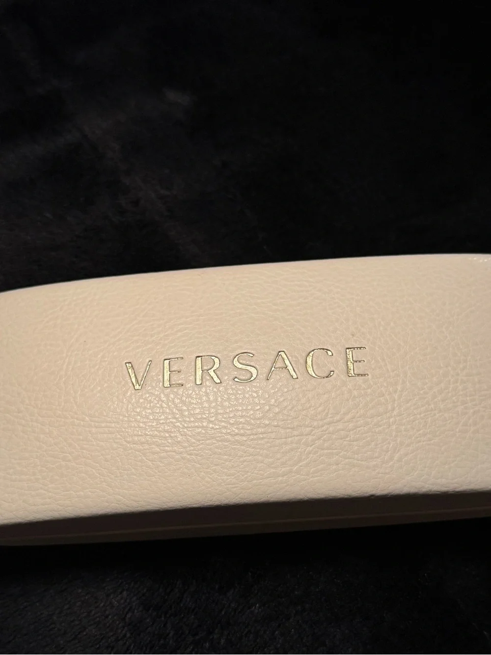 Versace Cream faux Leather Sunglasses Case with Gold Logo only the case